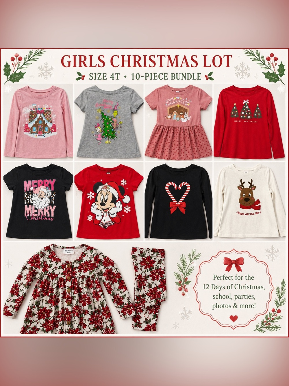 12days of Xmas Girlsclothing 4T 10-Piece Holiday Bundle Shirts, Tunic & Leggings